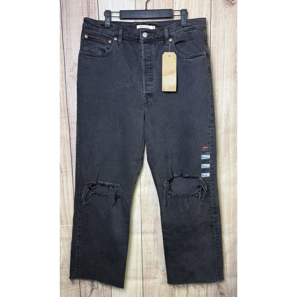 Levis Ribcage Straight Ankle Jeans Womens 14 Black Stretch
